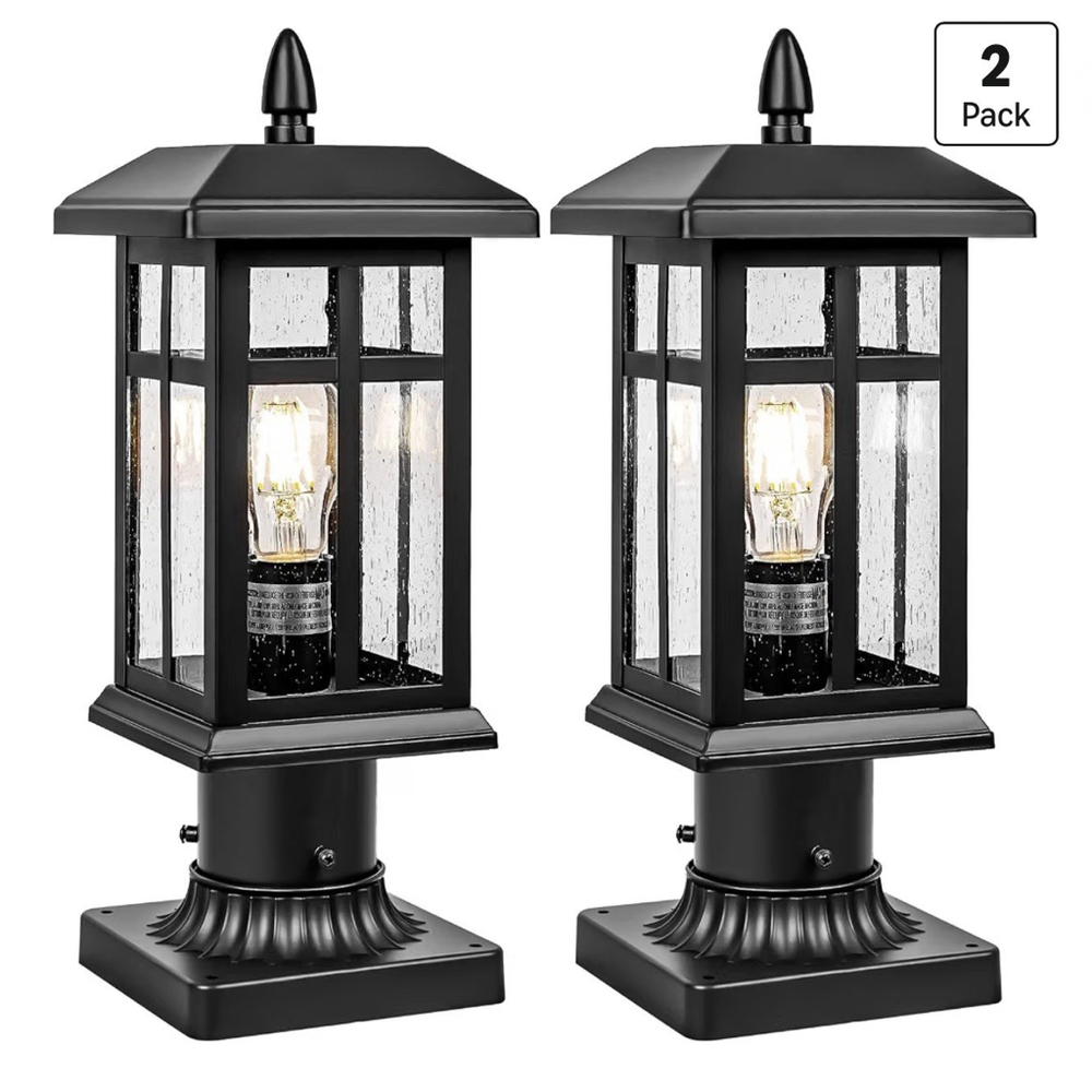 Brilvibera 2 Pack Outdoor Post Light Electric, Black Pole Lantern